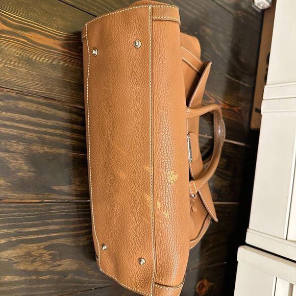 Vintage Dooney & Bourke Flap Lock Pebble Leather Satchel Chestnut Brown - Picture 7 of 9